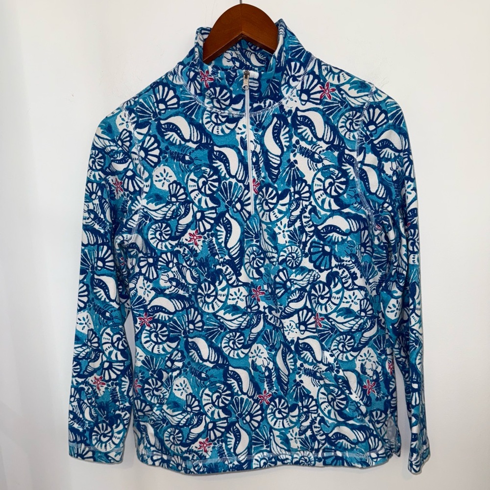 Talbots Women's Blue Seashell Print 1/4 Zip Pullover, sz Small Petite - Picture 5 of 13